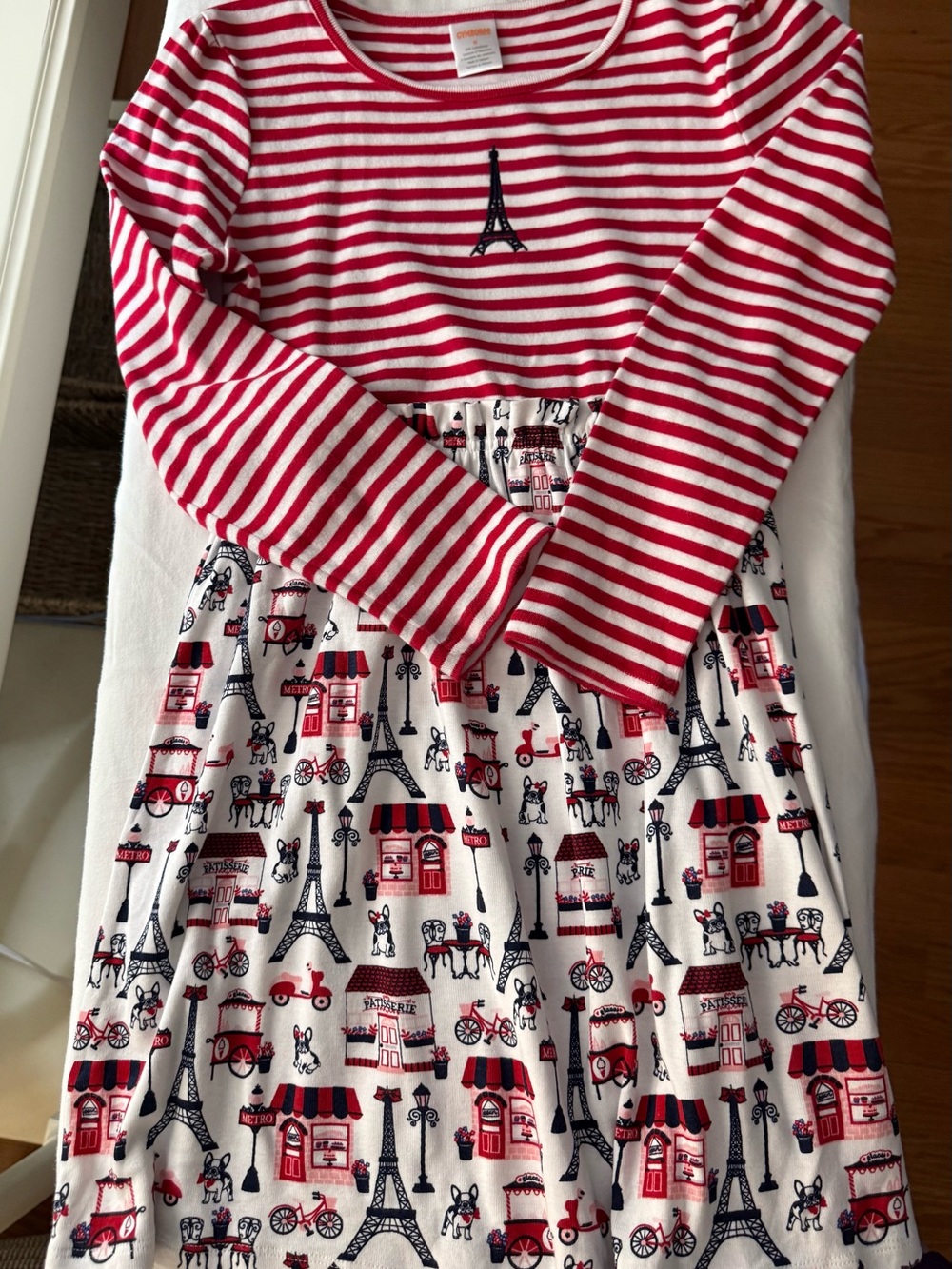 Gymboree Red and White Paris Print Long Sleeve Dress